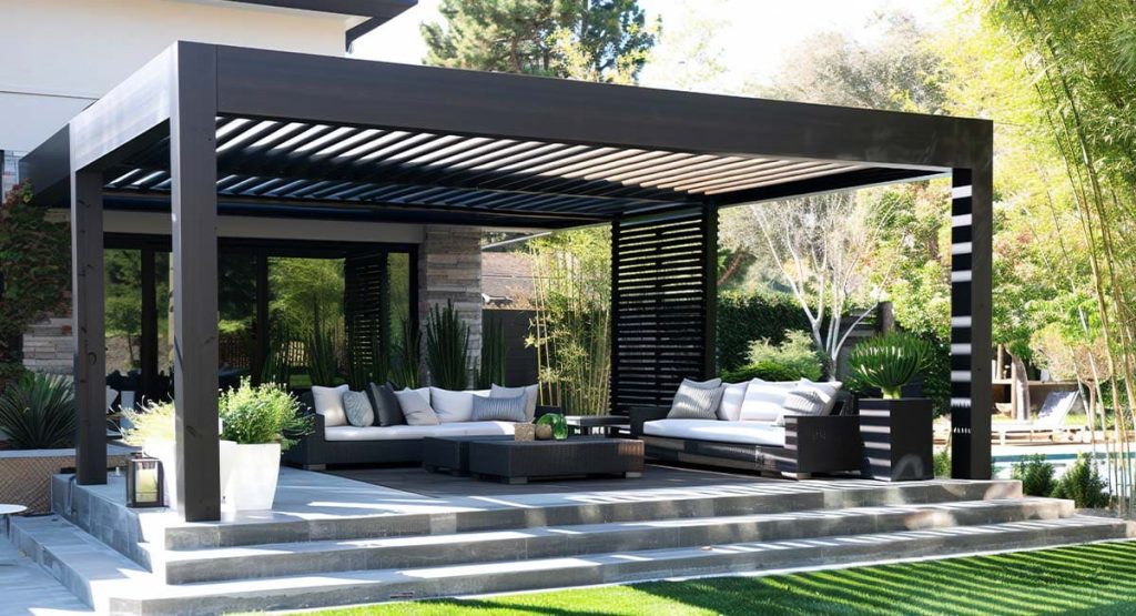 Installation de pergola bioclimatique par un artisan spécialiste de l’aménagement extérieur