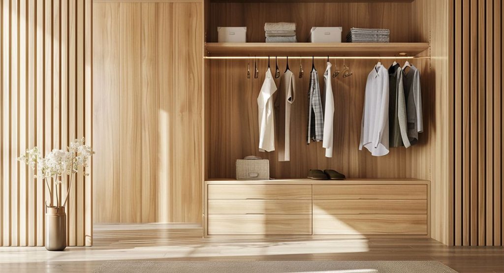 Dressing en bois clair réalisé sur mesure