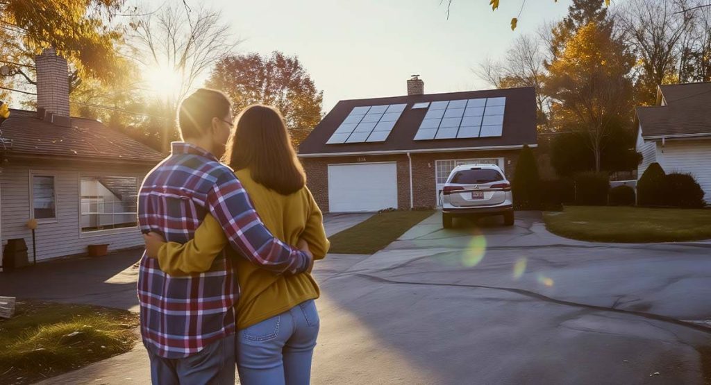 Maison individuelle avec panneaux photovoltaïques sur le toit