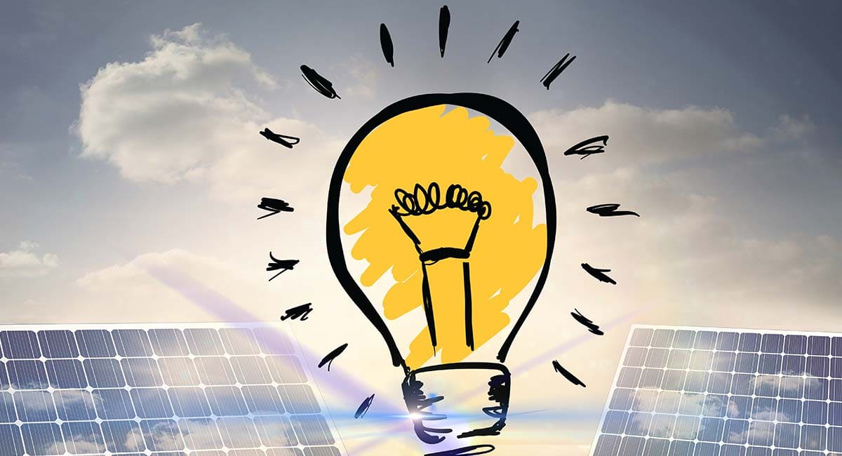Représentation de l’énergie verte et des panneaux solaires avec ampoule stylisée
